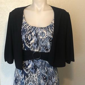 Blue print dress with blue jacket